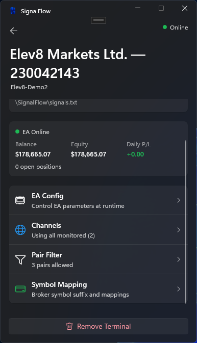 SignalFlow Windows App account page