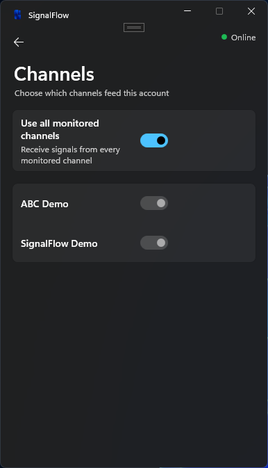 SignalFlow Windows App Telegram channel management