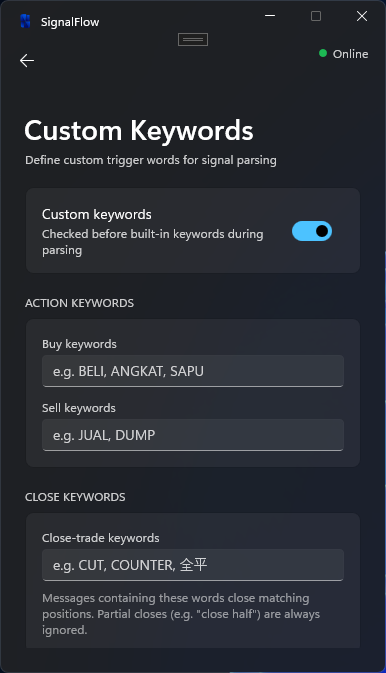 SignalFlow Windows App custom keyword configuration