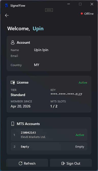 SignalFlow Windows App login screen