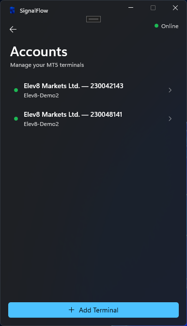 SignalFlow Windows App multi-account management