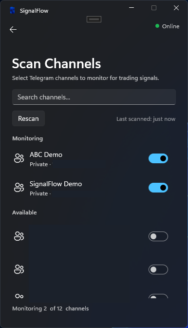 SignalFlow Windows App signal scan view