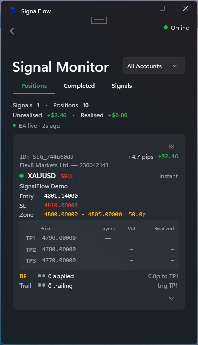 SignalFlow Windows App open signal position view