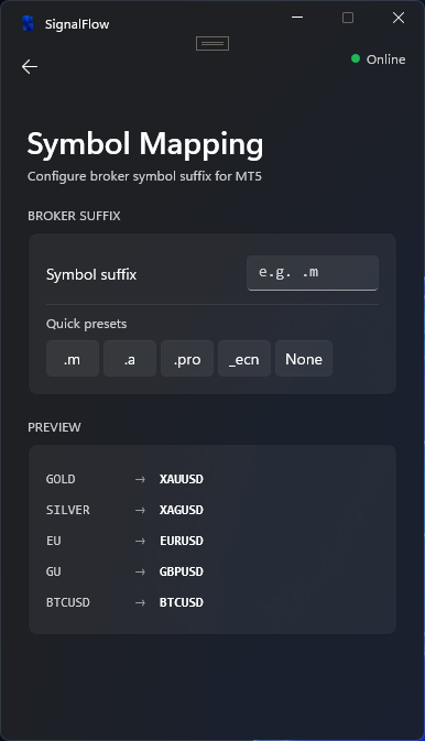 SignalFlow Windows App broker symbol mapping