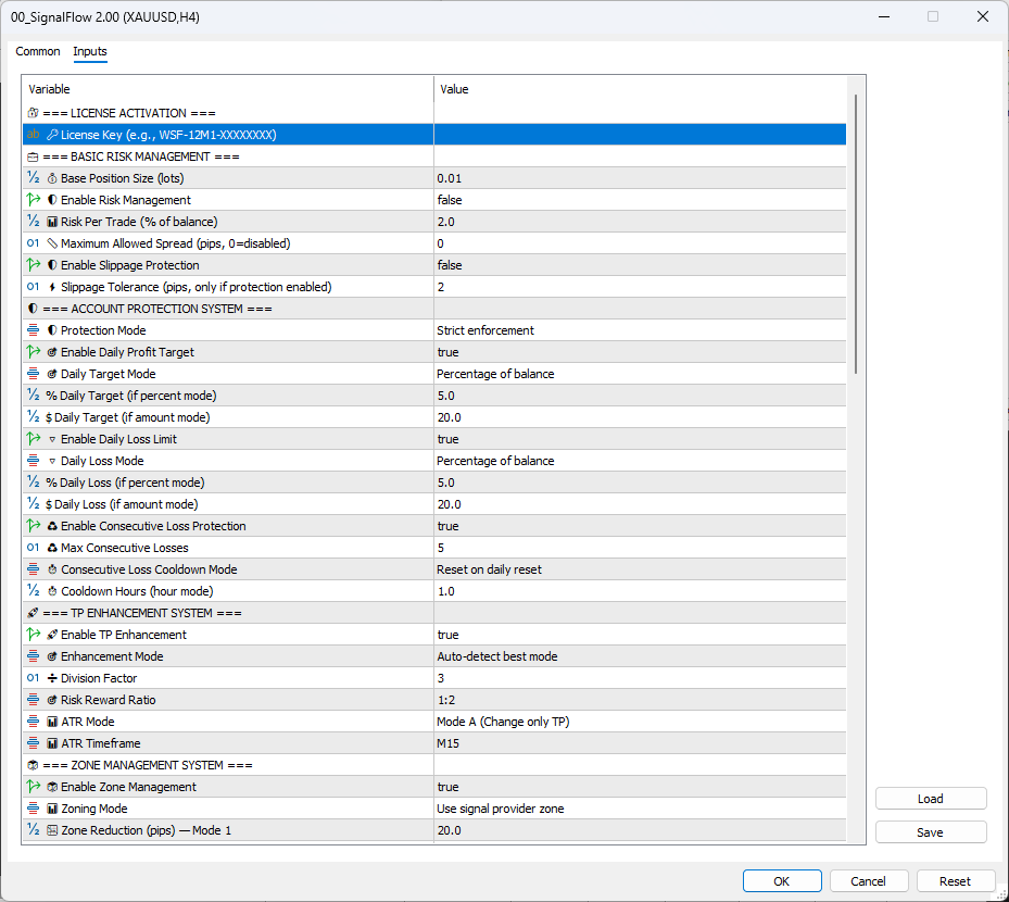 SignalFlow EA MT5 input parameters